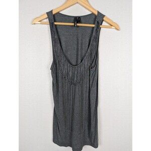 She Said Gray Sleeveless Tasseled Chain‎ Tank Top Medium